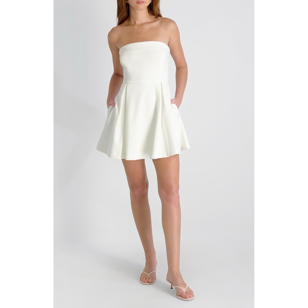 French Connection Whisper Foldover Pleat Mini Dress White Size 2 NWT $148